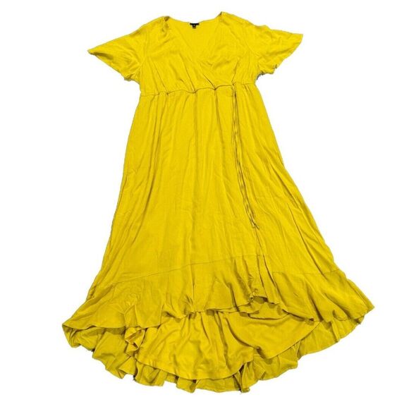Torrid Maxi Rayon‎ Slub Surplice Wrap Dress Sulphur Plus Size 2X Boho Relax - Picture 3 of 13